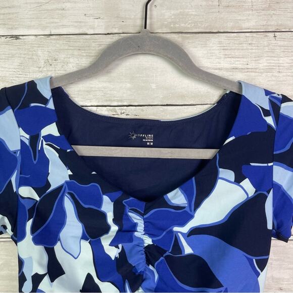 Aerie Offline Real Me Ruched Tee Shirt Blue Multi Size Medium - Picture 4 of 7